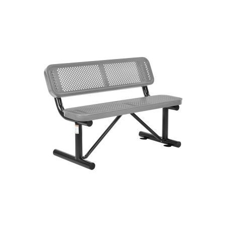 4 Ft. Outdoor Steel Bench With Backrest - Perforated Metal - Gray